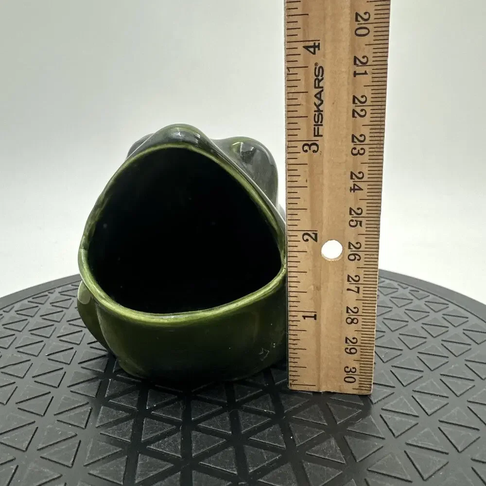 Vintage Ceramic Wide Mouth Green Frog Kitchen Sponge Holder Art Pottery